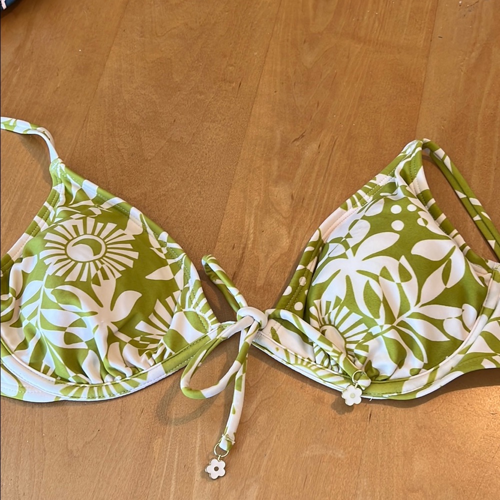 Green and White Floral Bikini Top